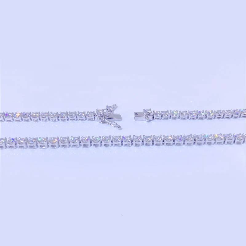 New European And American 5mm Single Stone Moissanite Hip Hop Tennis Chain 925 Silver Inlaid Moissanite Necklace Tennis Chain