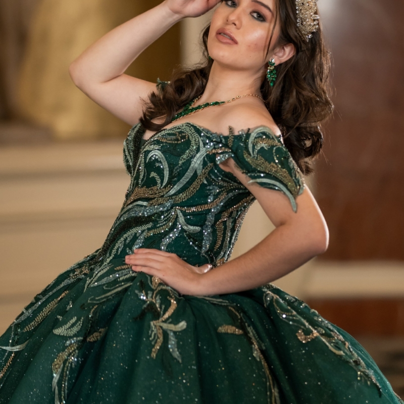 Blackish Green Shiny Quinceanera Dresses Off The Shoulder Sequin Applique Lace Beading Crystal Tull Party Birthday Ball Gown Vestidos De 15 Anos Sweet