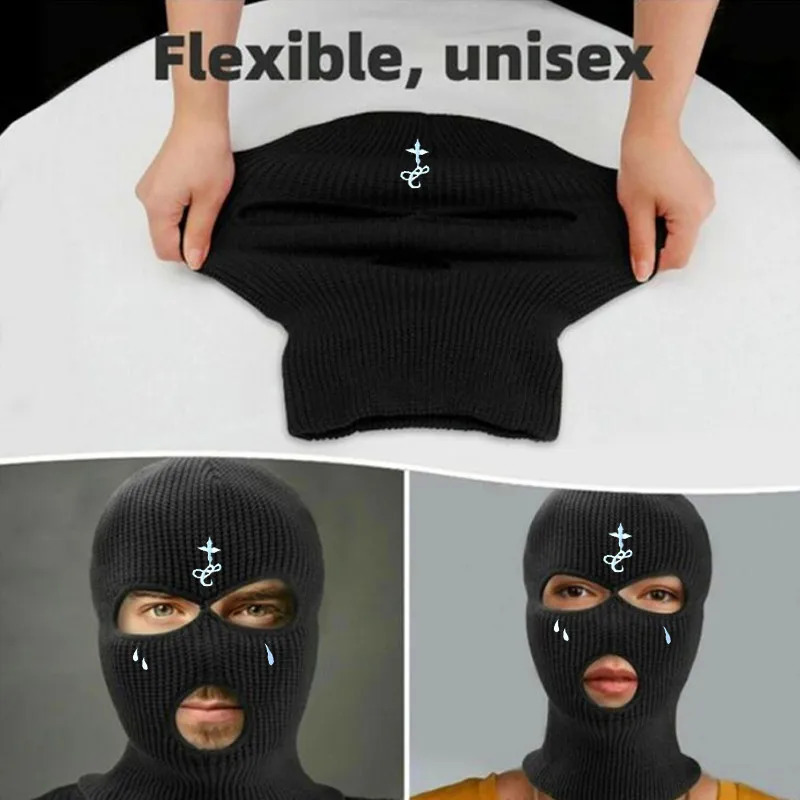 Winter Motorcycle Windproof Full Face Knit Hats Ski Mask Men Warm Wool Balaclava embroidery Winter hats Knitted 3 Holes Ski Mask 250808