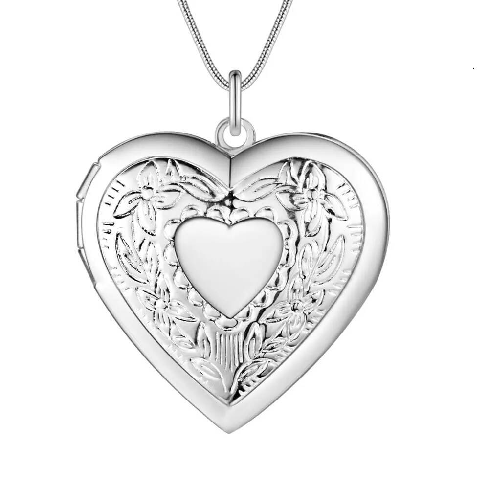 40-75cm Sterling Sier Oval heart Round Photo open Frame Pendant Necklace Snake Chain For Woman Man Wedding Jewelry