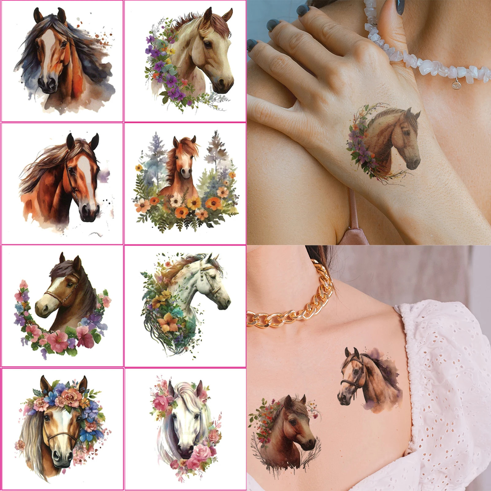 20 Sheets Temporary Horse Tattoos Stickers Birthday Themed Party Supplies Decorated with Tattoo Gifts 250809
