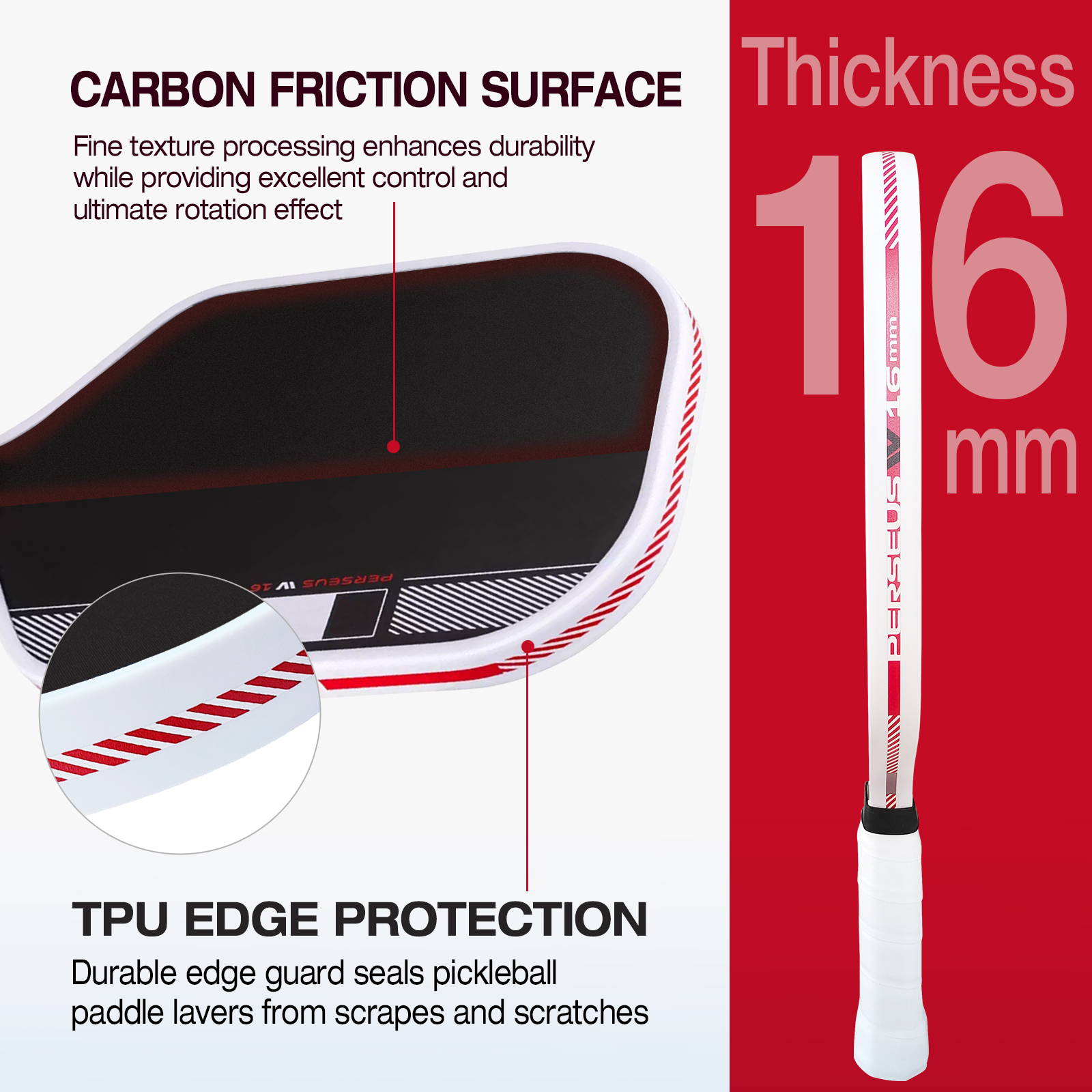 New Arrival Carbon Fiber Pickleball Paddle, 16mm Polymer Honeycomb Core Increased power and control