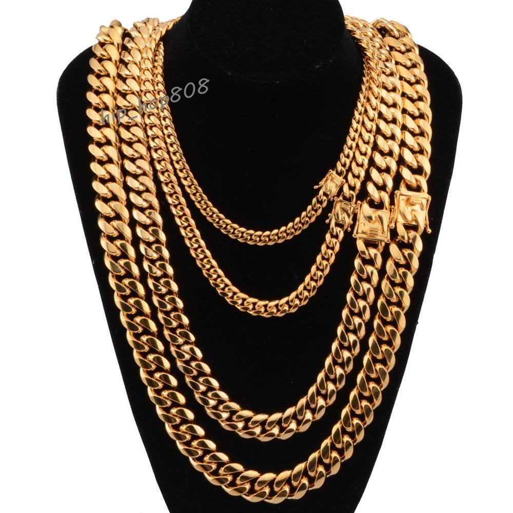 Custom Stainless Steel Jewelry Gold Plated Miami Cuban Link Bijouterie Hip Hop Necklace Men Punk Curb Chain Butterfly Clasp