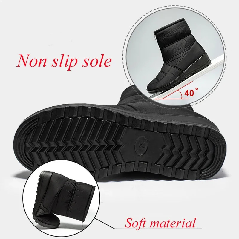 Waterproof Snow Boots for Women 2025 Winter Warm Plush Ankle Booties Front Zipper Non Slip Cotton Padded Shoes Woman Size 44 250805