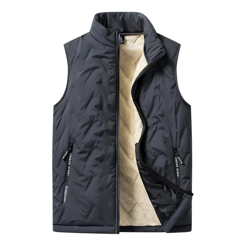 Autumn and winter fashion mens cotton vest jacket casual multifunctional plus size warm standing collar sleeveless mens top 250809