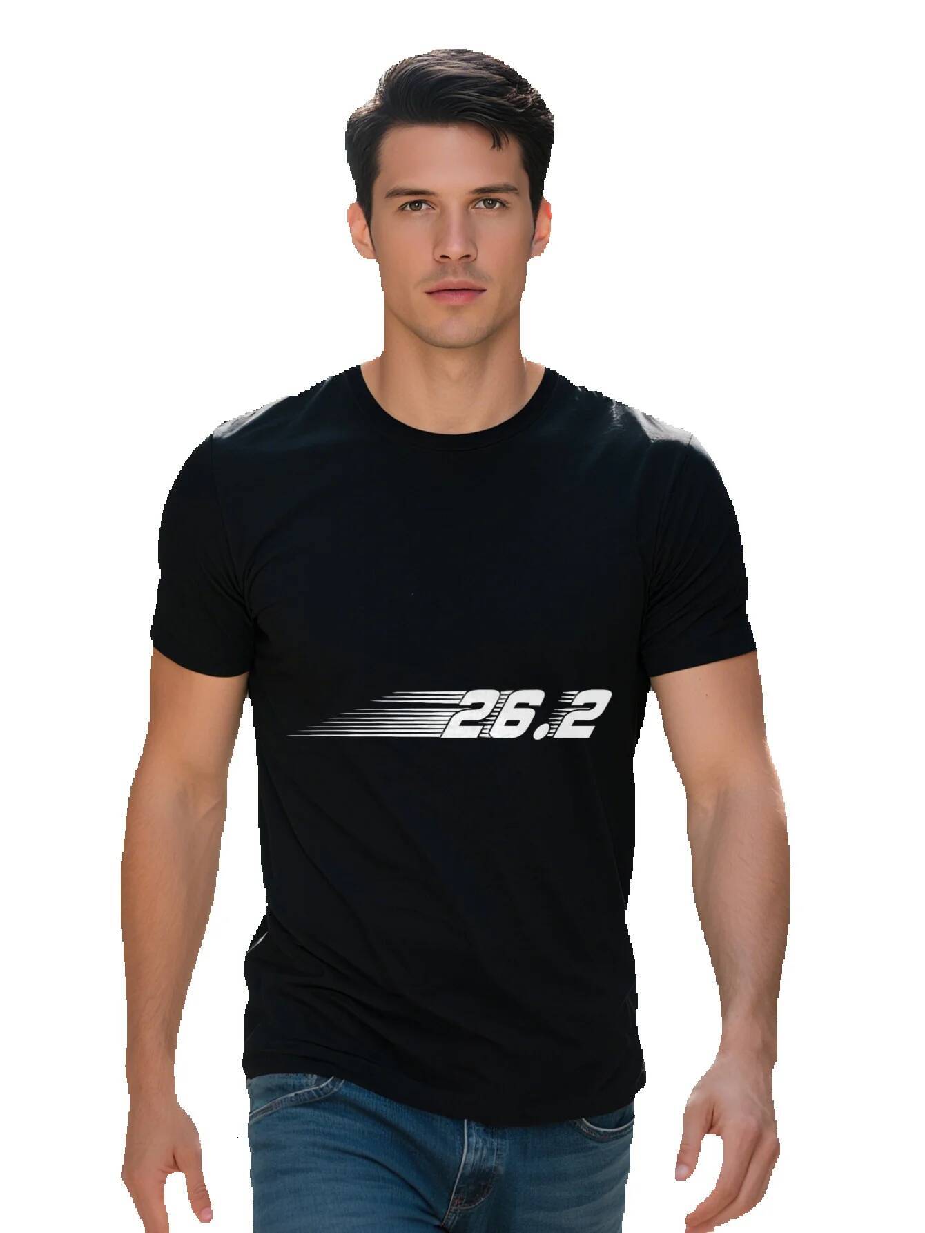 Men s Marathon Finisher T Shirt Graphic Cotton Casual Black Tee with White Print, Washable Round af85c 0aa6c