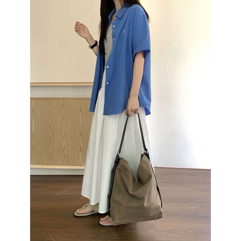 New Korean Style Large Capacity Canvas Tote Casual Commuting Versatile Single Shoulder Niche Genuine Leather Women's Bag designer bag B5