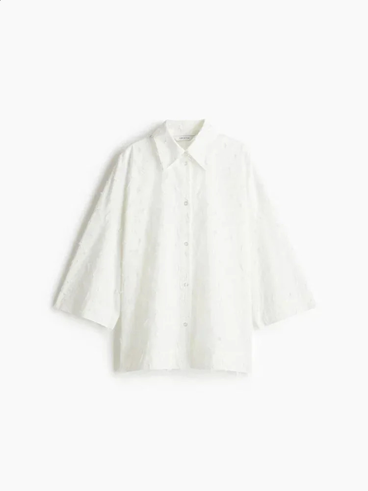 White Womens Tassel Shirt Skirt Sets Summer Loose Long Sleeve Button Top Pleated Mid Skirts Elegant Lady Commute Street Outfits 250811