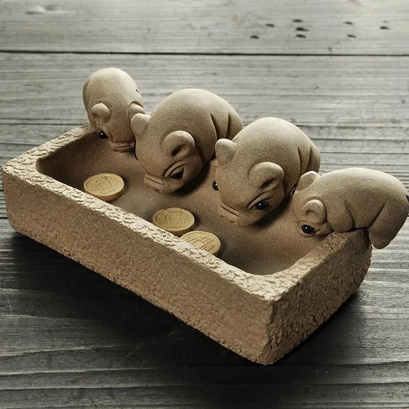 Yixing Clay Tea Pet Four Piglets Sculpture Gongfu Tea Ceremony Decor Chinese Decor figurine for tea ceremony tea pet 250805