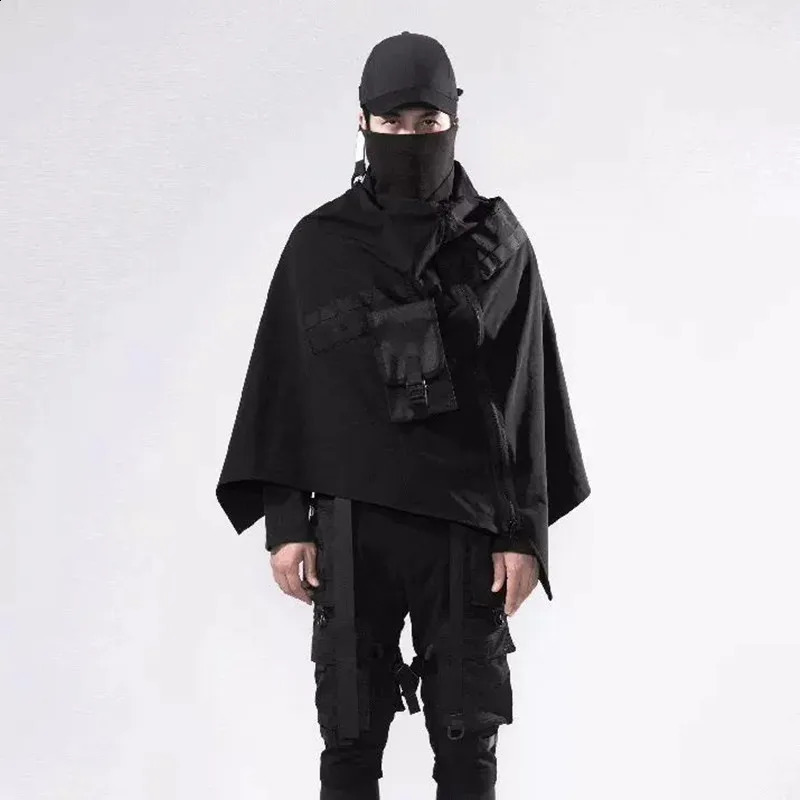 2024 Inclined Zipper Tactical Techwear Cloak Men Outdoor Multifunction Hip Hop Punk Trench Coat Windproof Cape 250804