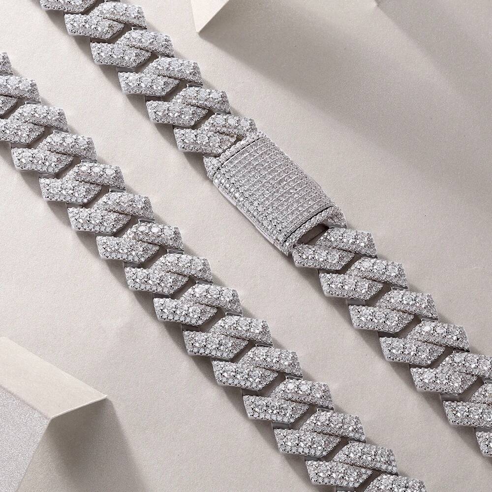 Wong Rain 925 Sterling Silver VVS1 3EX D Color Real Moissanite Full Diamonds Gemstone Sparkling Cuban Chain Necklace Jewelry GRA