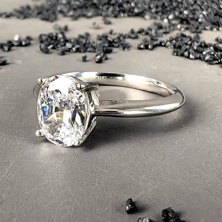 Wholesale Fine Jewelry for Women Fashionable Bling Oval Moissanite Rhodium Plated 925 Sterling Silver Ring for Girls