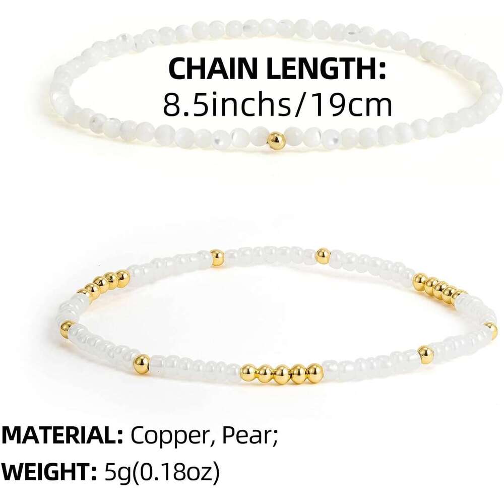 Boho Gold Anklet Bracelets for Women, Waterproof Beach Layered Pearl Beaded Turquoise Anklets Set Handmade Jewelry Gift