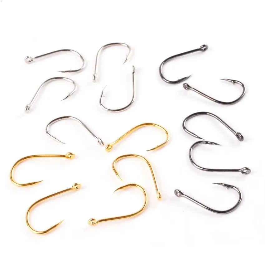 Aorace 100Pcs Fishing Hooks Set Carbon Steel Single Circle Hook Fly Jip Barbed Carp Sea Tackle Accessories 250807