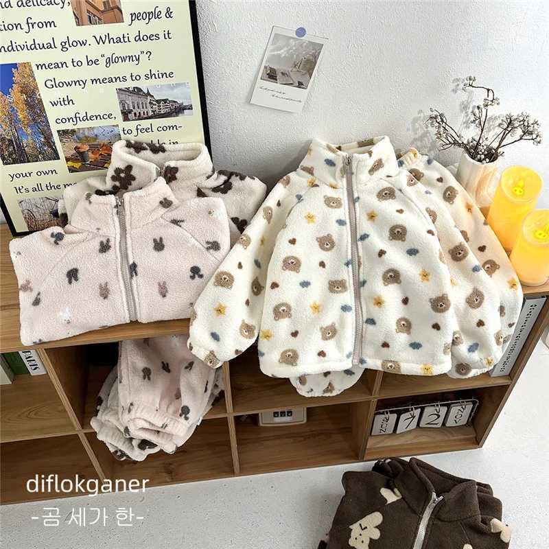 Kids Thick Pajama Sets Winter Plush Warm Suits Girls Boys Fleece Long Sleeve Home Wear Outfits Children Clothes 1-10Y Z250811