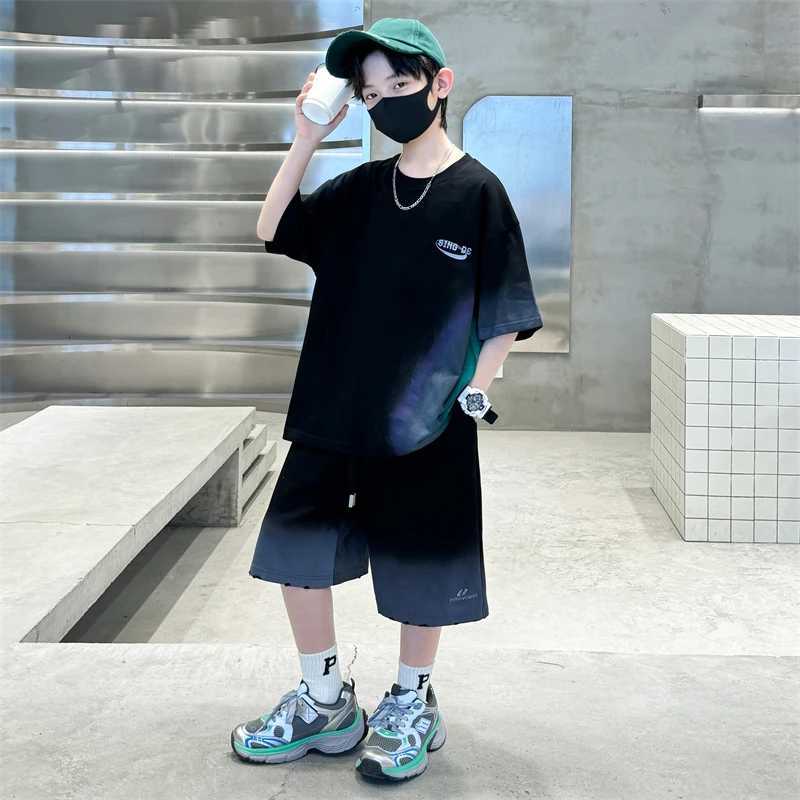 Big Boys Sets Clothing Kids Short Sleeve Cotton T-shirt And Shorts 2 Pieces Outfits Set Teenage Children Casual Summer Outerwear Z250811