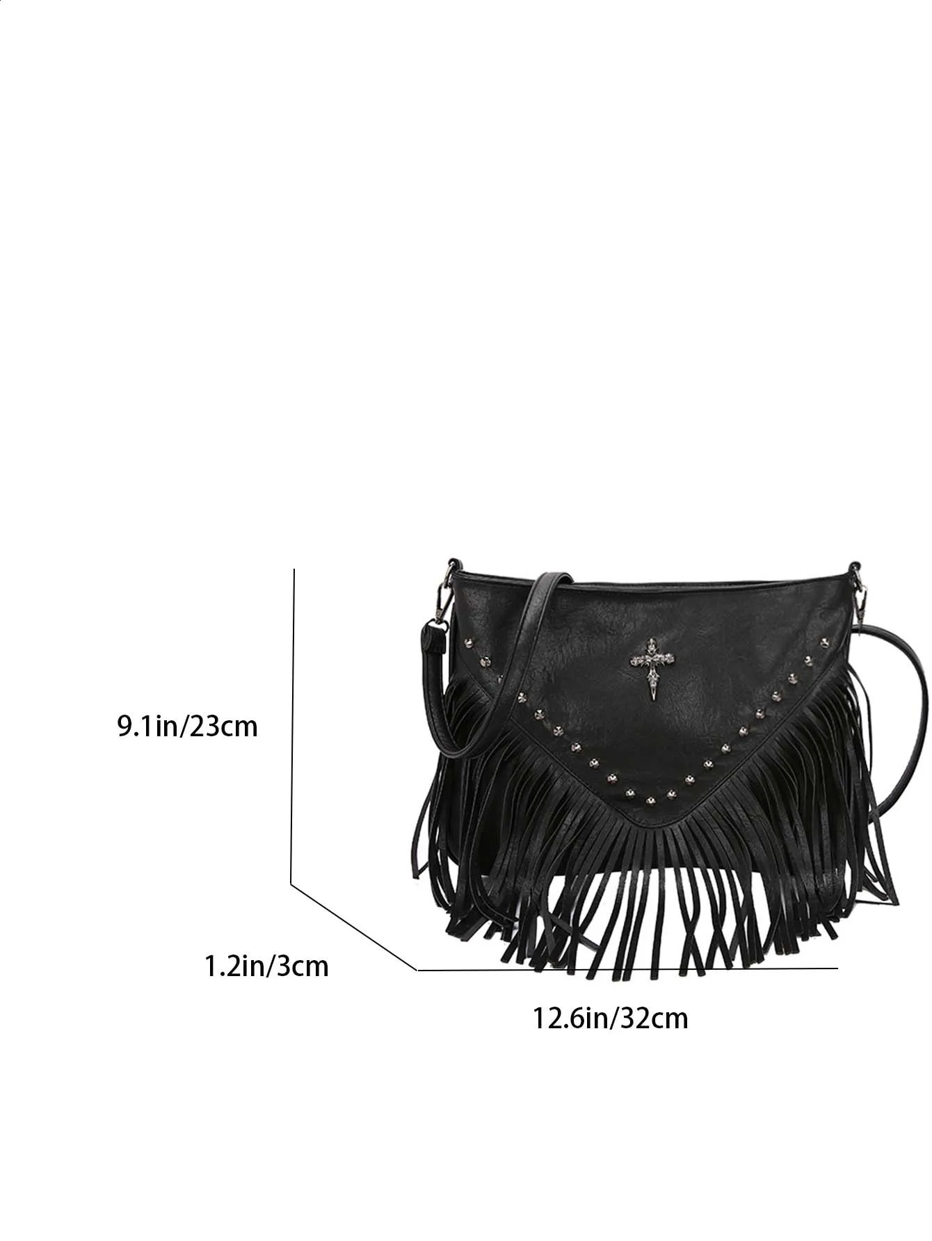 Fashion Vintage Leather Crossbody Bag Boho Style Shoulder Bag Tassel Rivet Cross Decor Square Purse Casual Messenger Bag For T 250807