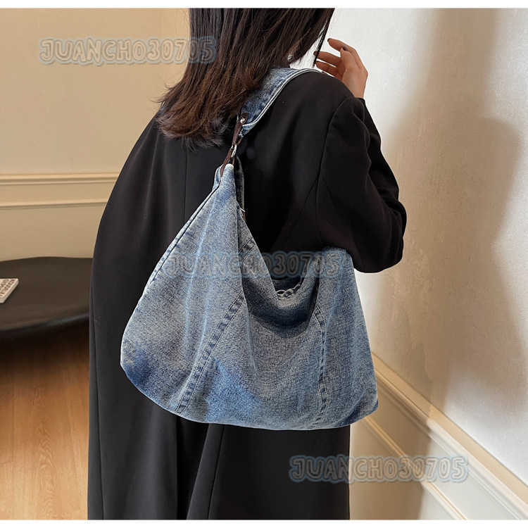 Style Casual Washed Denim Bag for Women 2025 New Fashion Versatile Large Capacity Shoulder Bag Underarm Bag H250809