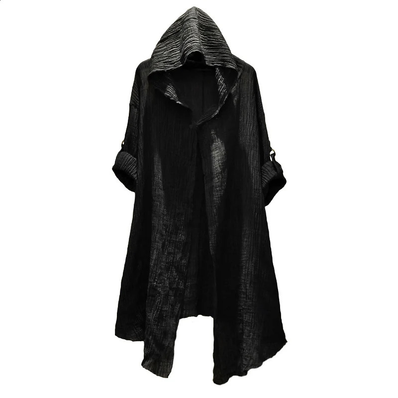High Quality Mens Trench Unisex Casual Open Stitch Hooded Long Cloak Cape Coat Hip Hop Men Solid Loose Trenchcoat 250804