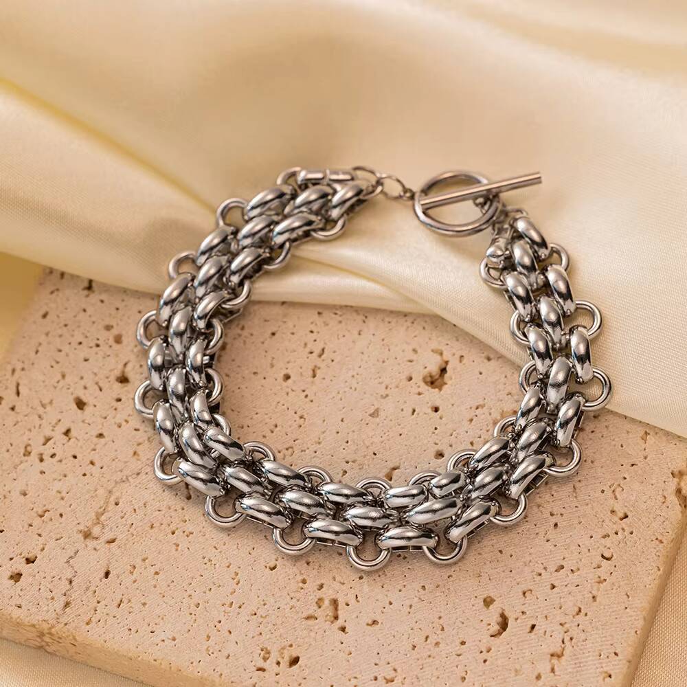 Multi-layer Woven Stainless Steel Thick Chain Does Exaggerated Metal OT Buckle Bracelet Necklace Jewelry Set for Men Women