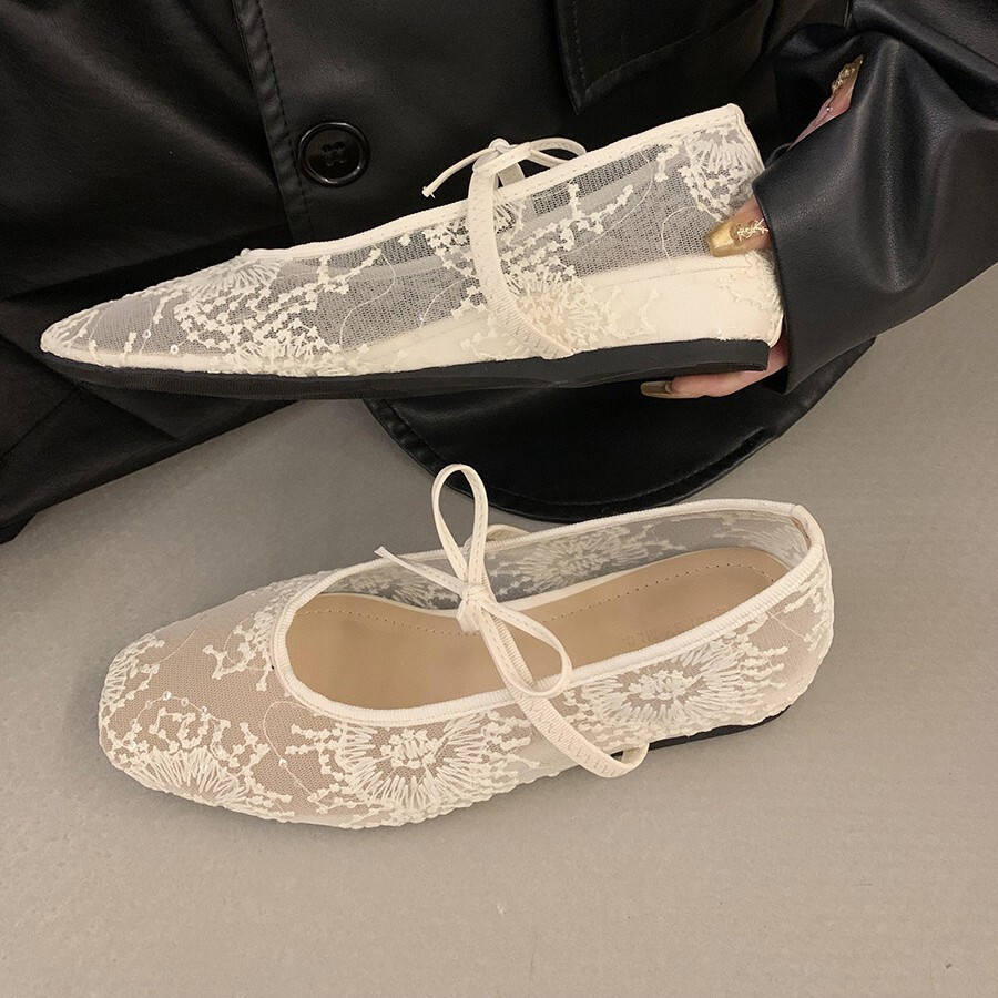 Leisure Mary Jane shoes flat shoes 2025 designer new breathable women's mesh shoes single shoe bow
