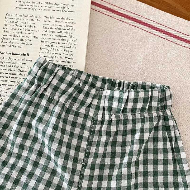 2024 New Summer Kids Clothes Set Children Cute Fruit T-shirt + Checkered Shorts Boys Letter Outerwear 2PCS Z250811