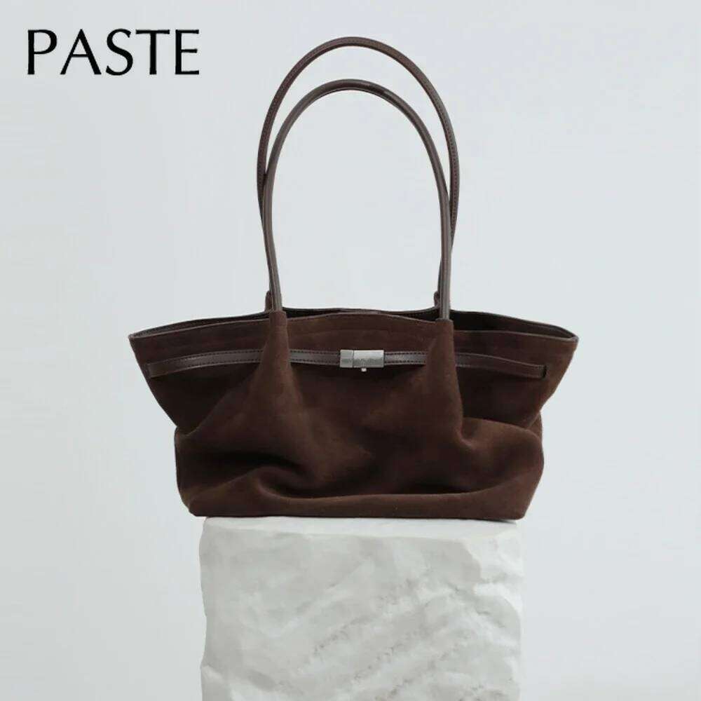 2025 Youth Fashion Large Capacity Trapeze Tote Coffee Camel Color Matte Suede Leather Women Handbag Frosted Skin Shoulder Bag