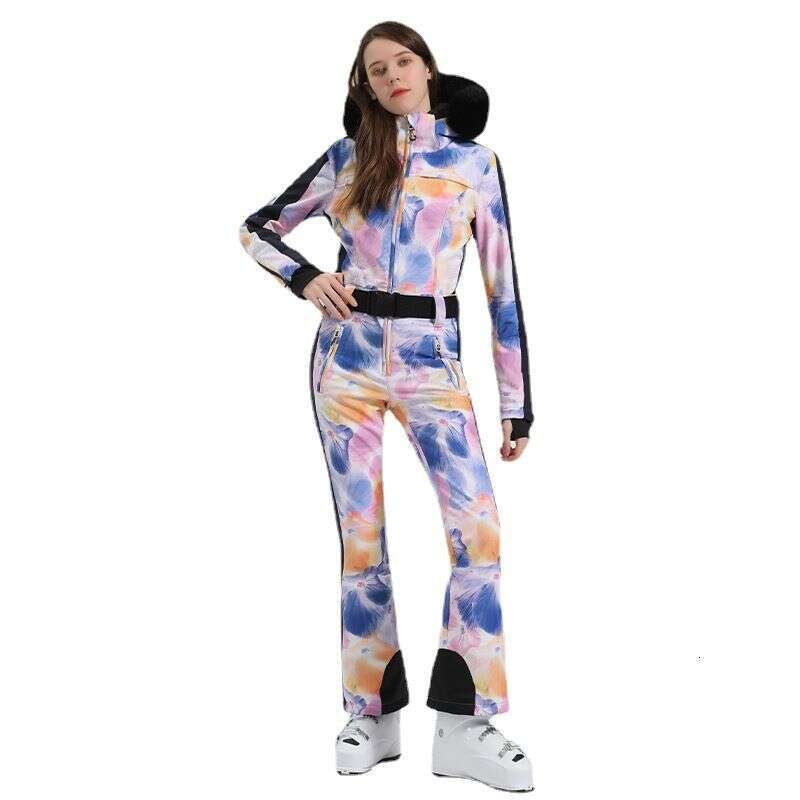 New female one-piece slim-fit snow pants outdoor niche waterproof warm double board ski suit