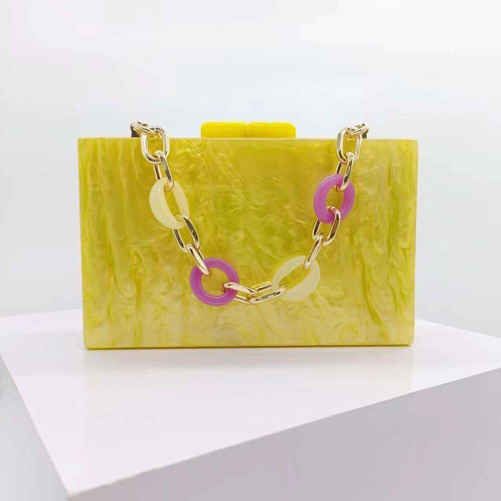 Women's New Yellow Pearlescent Acrylic Evening Bag Single Shoulder Crossbody Wedding Banquet Clutch