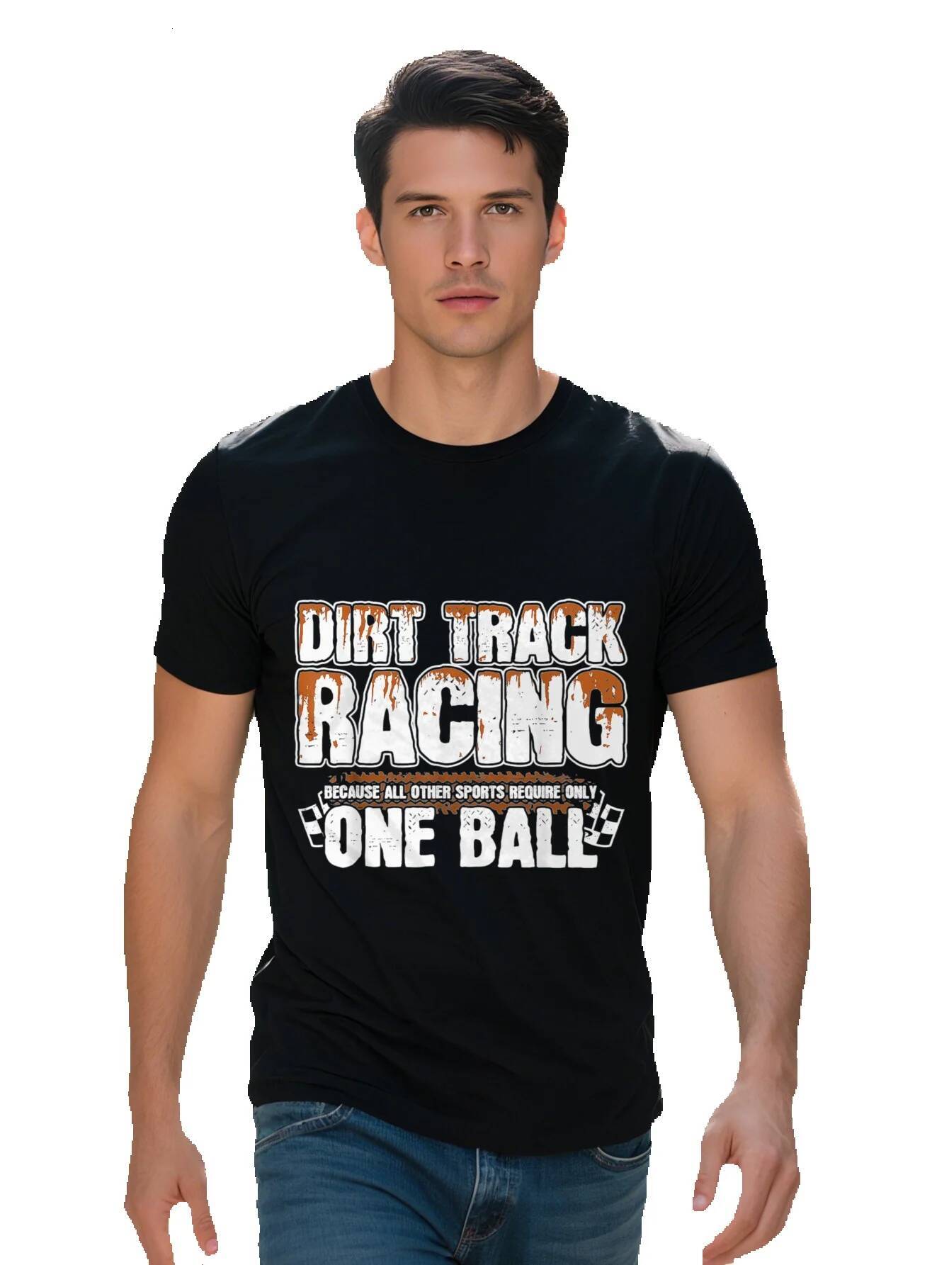 Men's T-Shirt Pure Cotton Casual Crew Neck Short Sleeve Regular Fit with Dirt Track Racing Graphic Cartoon bc235 40a4b