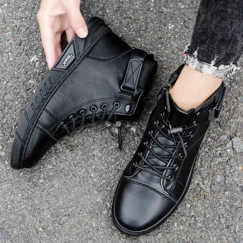 Ankle Boots for Men Motorcycle Boots PU Leather Mens Sports Shoes Autumn Winter Comfort High-top Casual Fashion Platform Boots W250811