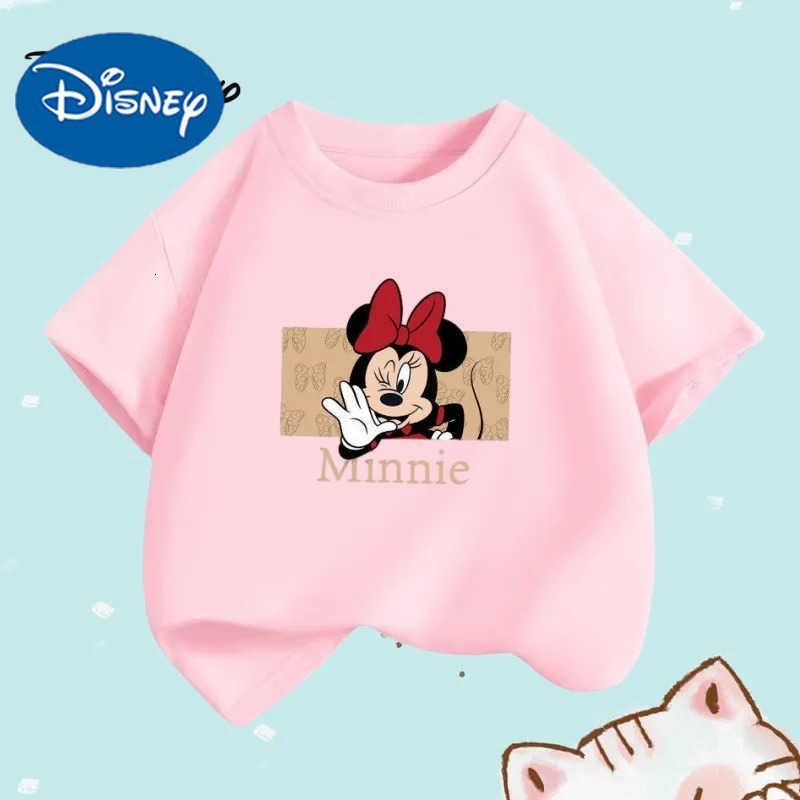 Disney Summer Baby Girls Solid Clothes Kid Disney Bow Minnie Printed Short Sleeve T-shirts Children Cartoon O-neck Soft Breathable Top W250811