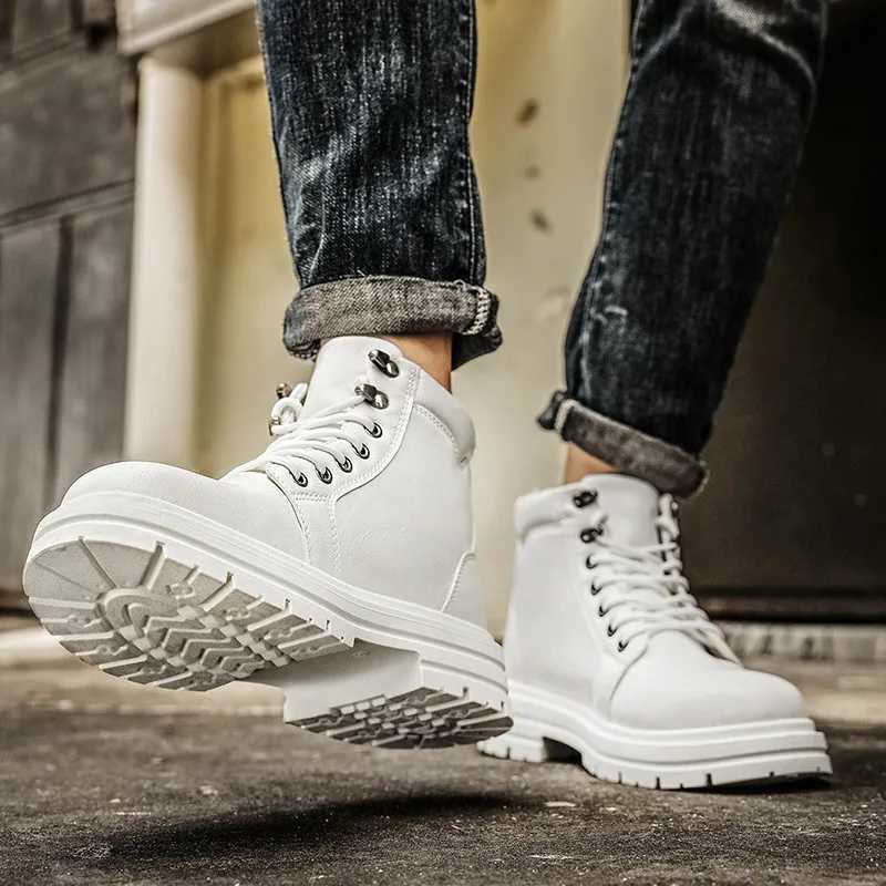 2025 Autumn Winter Elegant Mens White Boots Platform Comfortable Ankle Boots for Men Casual Leather Work Shoes Boots Man Botine W250811