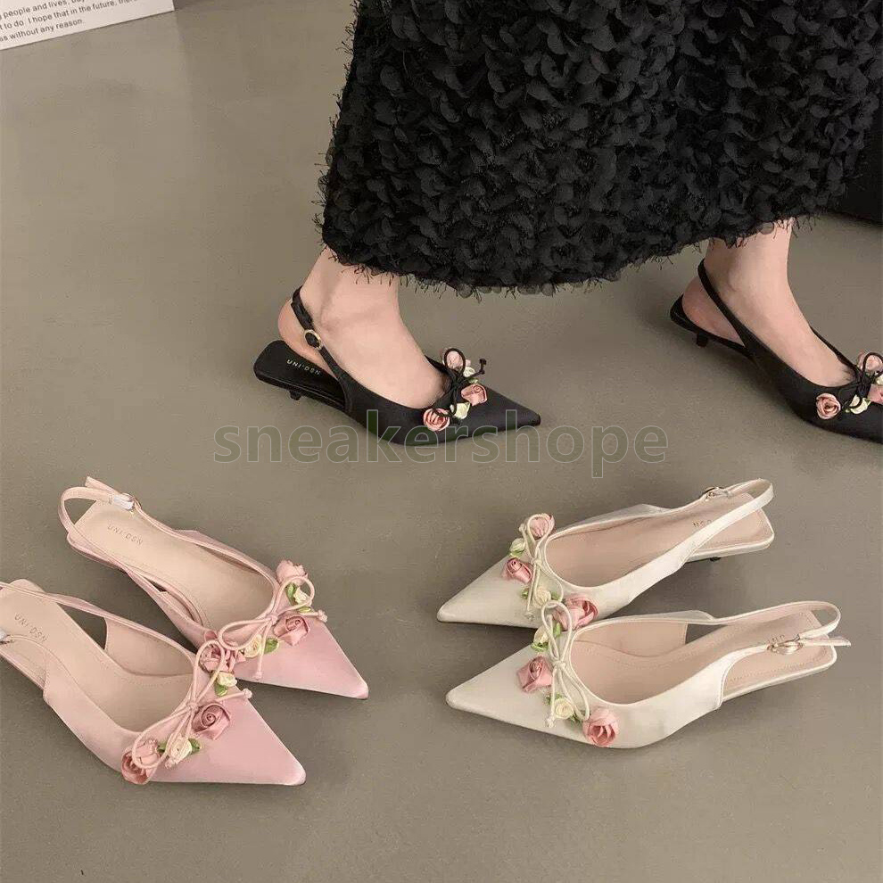 kitten heels designer sandals loafers womens elegant satin buckle strap dress shoes fashion pointed toe ladies luxury shoes size 35-40