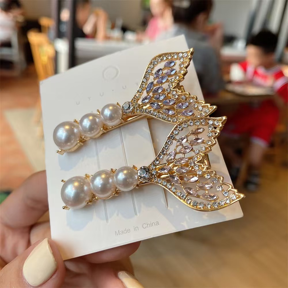 Hair Clip Big Barrettes Fishtail Pearl Hair Pins Crystal Bling Fashion Duck Hair Clips Headwear Fashion Jewelry Gift