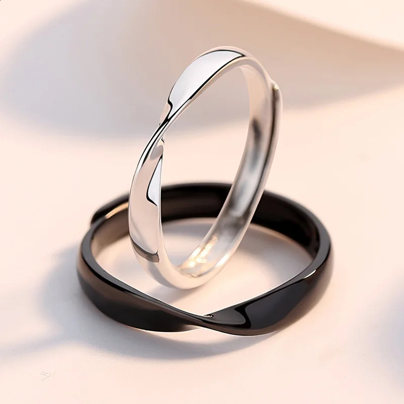 Mobius Couple Rings For Women Men Simple Black White Adjustable Simple Ring Fashion Wedding Birthday Proposal Gifts 250805