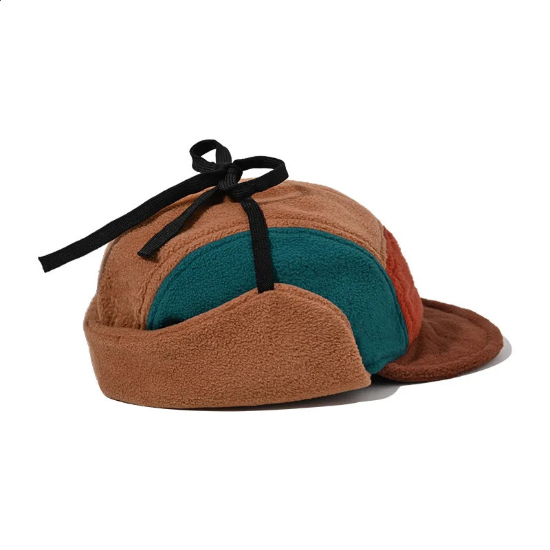 Custom Unisex Color Matching Fleece Bomber Hats Women Warm Lei Feng Hat Winter Ear Protectors Five Panel Baseball Cap 250808