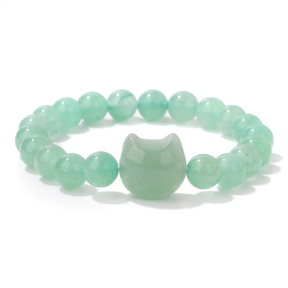 Tiger Eye Cat Head Carved Bracelet Natural Stone Quartzs Agates Animal 8mm Round Beads Elastic Bracelets For Women Men Jewelry 250805