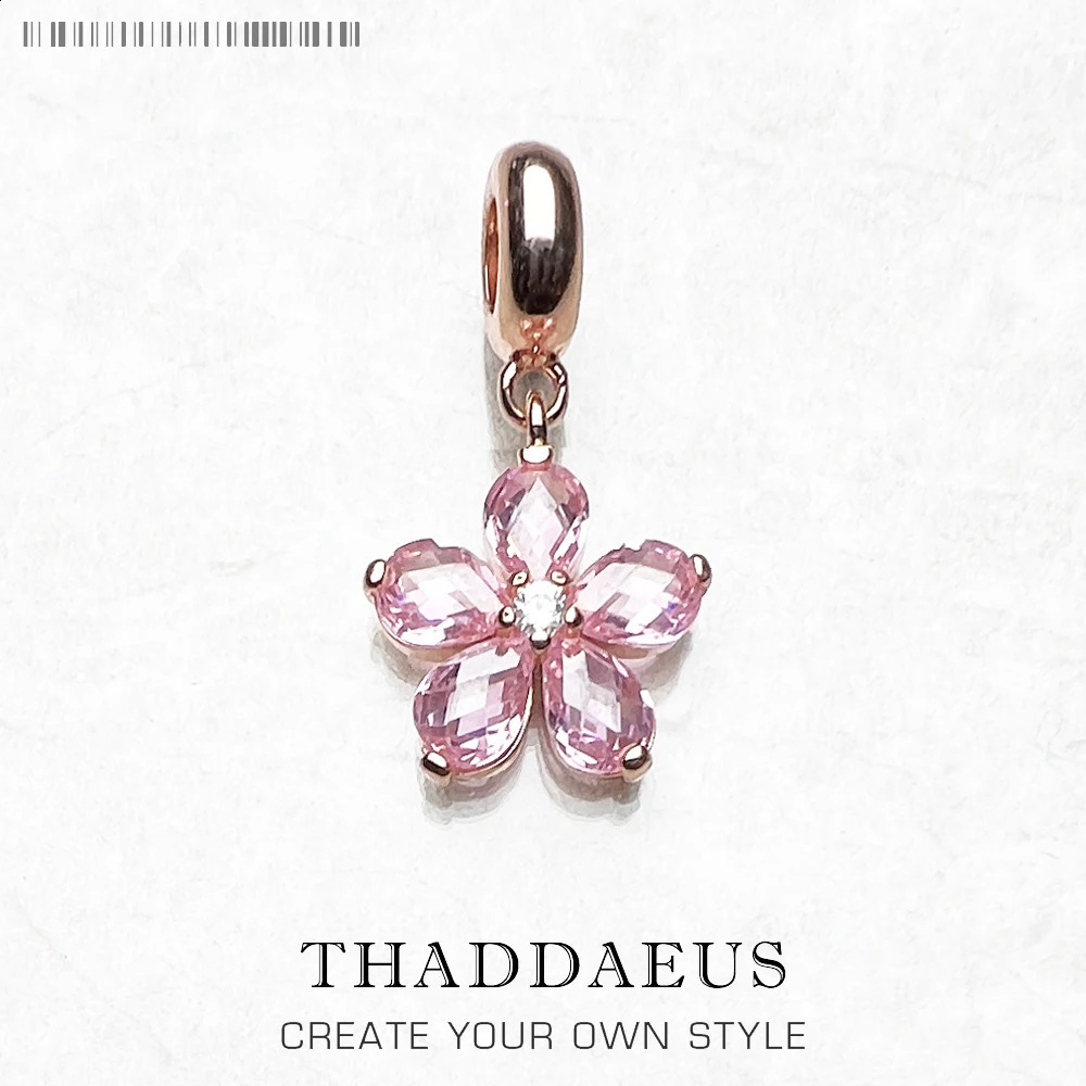 925 Sterling Silver Pink Flower Pendant Charm Trendy Women Girls Fashion Jewelry Romantic Lucky Gift 250807