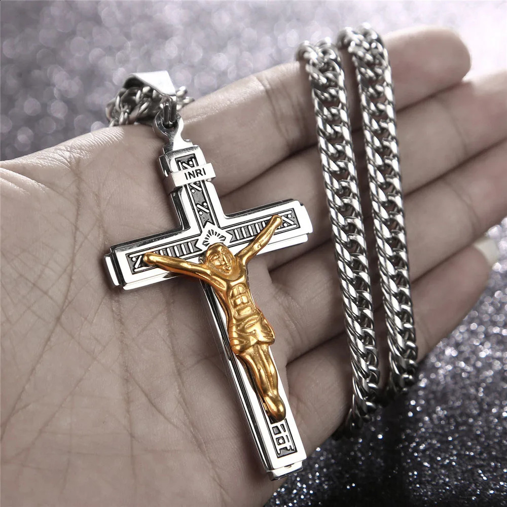 Stainless Steel Crucifix Jesus Cross Necklace Pendant Multilayer Jesus Christ Crucifix Necklaces with 24 Chain Top Quality 250805