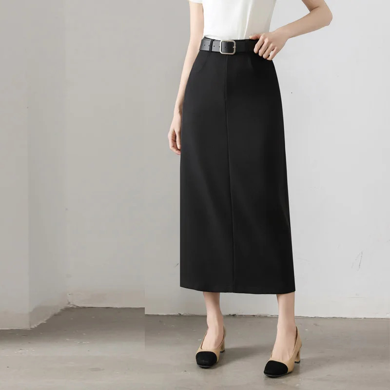 Spring Summer Vintage Grey Back Split Womens Wrap Skirts High Waist Office Lady Sheath Pencil Long for 250811