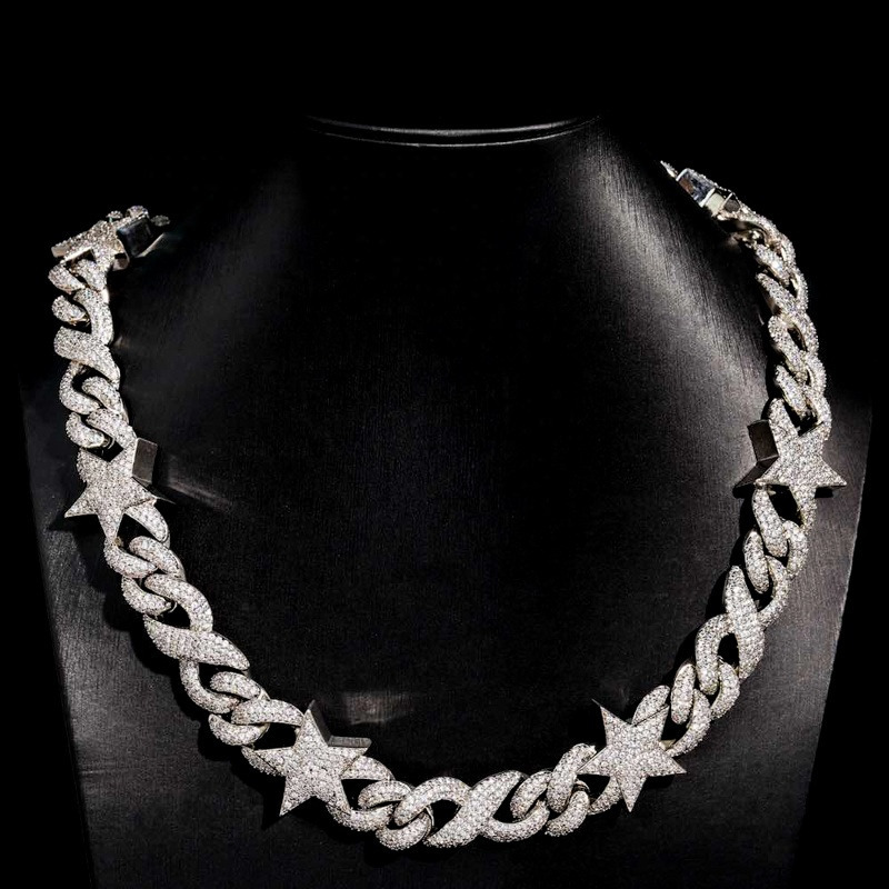 Hip Hop 15MM GRA Iced Out VVS D Color Moissanite 925 Sterling Silver Pass Diamond Tester Infinity Star Link Cuban Chain for Men