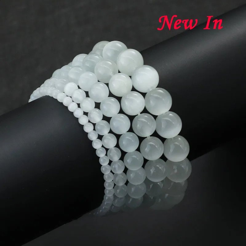 Noter 100% Natural White Cat Eyes Stone Bracelet Women 4/6/8/10/12mm Smooth Beaded Braslet Gifts For Lovers Moonstone Braclet 250805