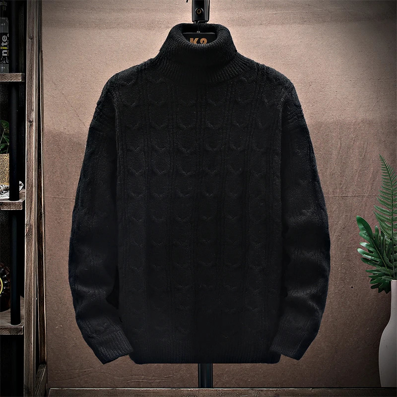 Mens winter turtleneck sweater warm knitted cashmere pullover soft comfortable casual fashion solid color long sleeve jumpsuit 250806