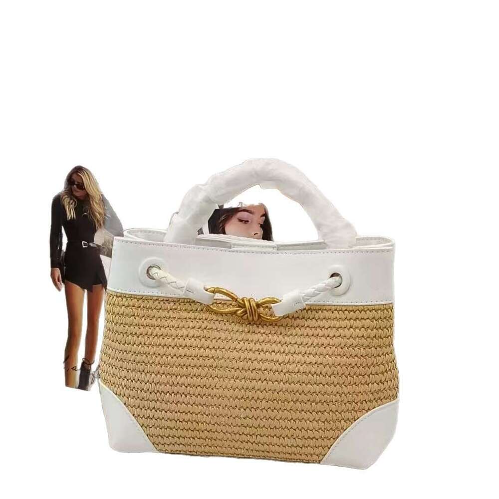 2025 New Holiday Style Color-Block Splicing Large Capacity Casual Handheld Straw Tote Bag for Women