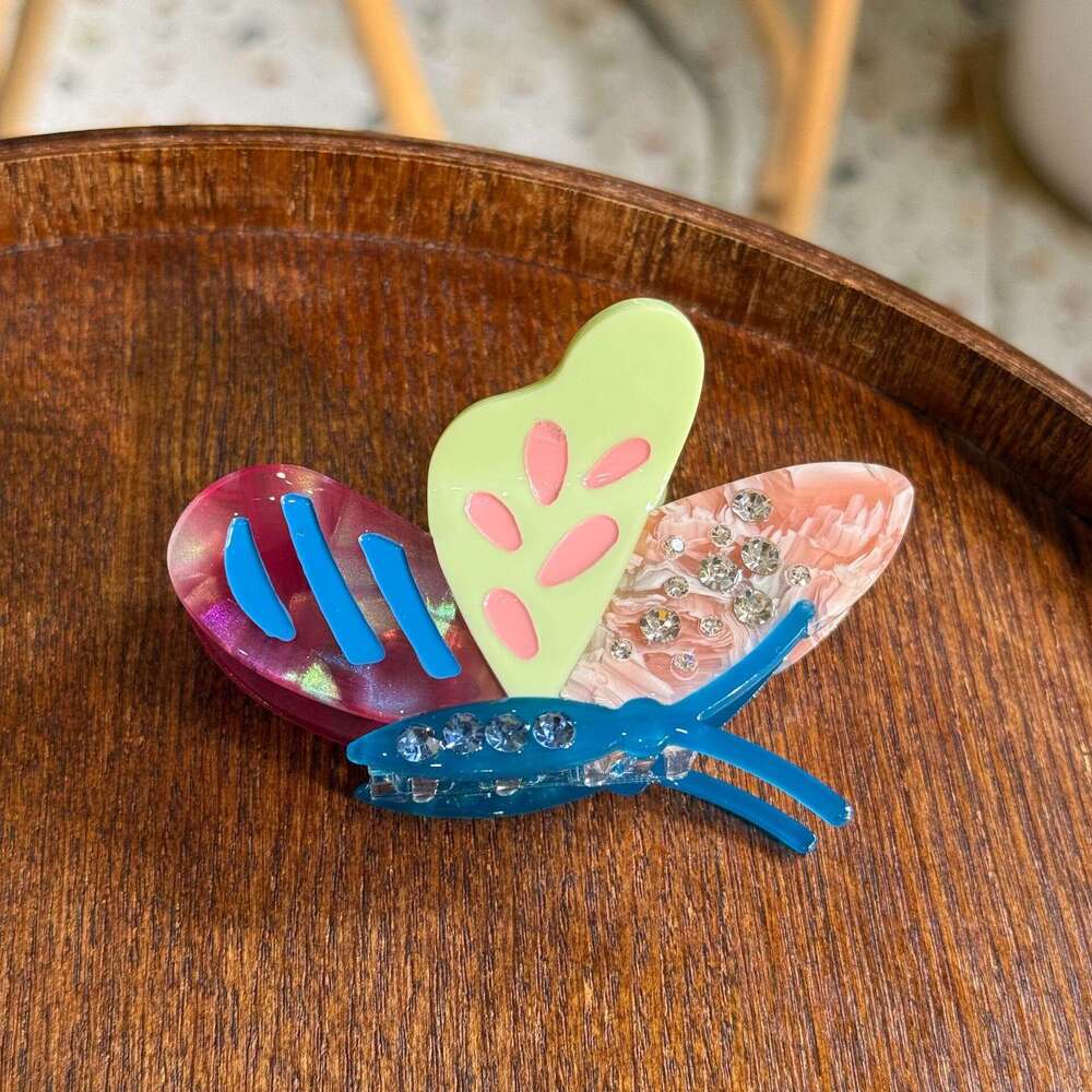 New Korean Version Dot Dia Oil Drop Butterfly Acetate Claw Three Colors High-end Ins Style Elegant Hair Bun Shark Clip