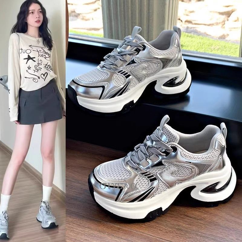 2025 designer's new dad shoes for women, height increasing thick soled breathable sports shoes