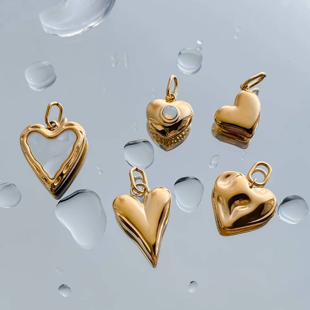eManco New DIY Stainless Steel Stereoscopic Heart Pendant Gold-plated Women's Jewelry Charms Wholesale