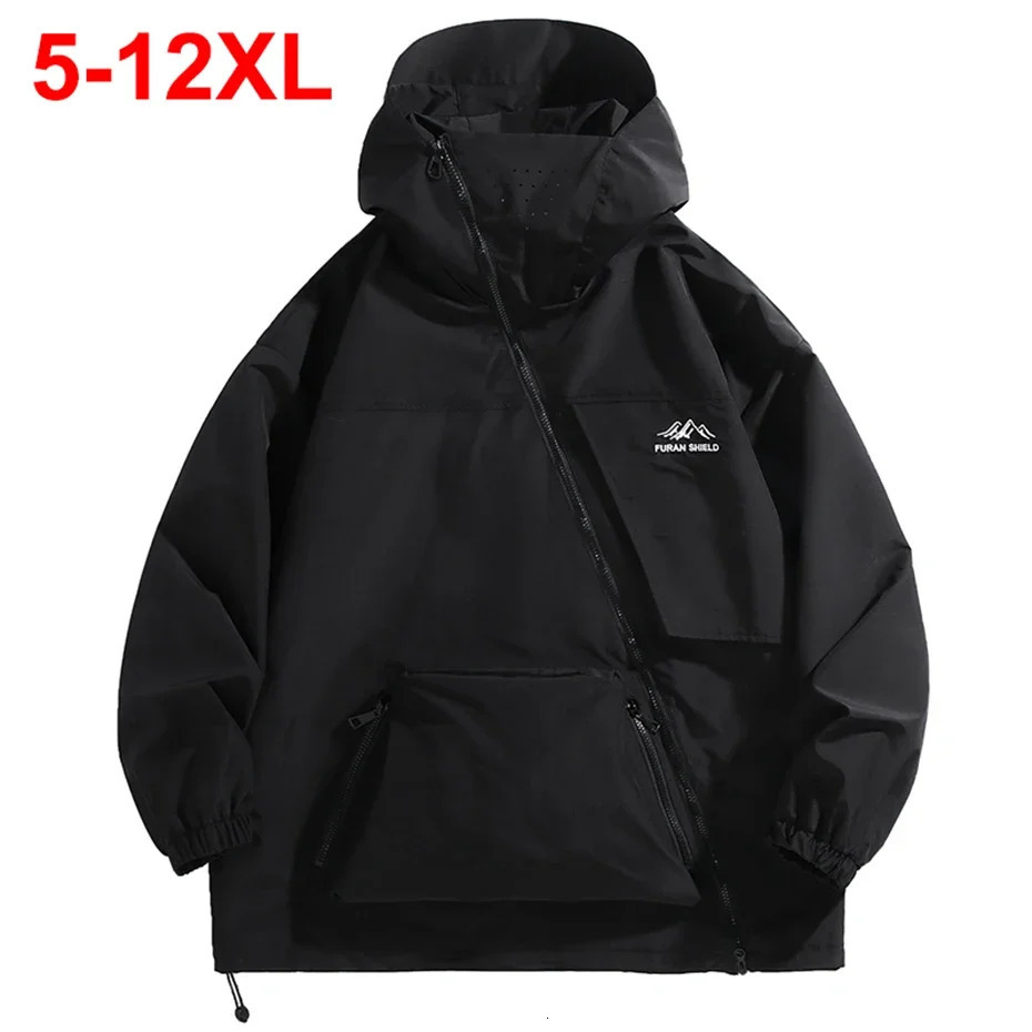 12XL Plus Size Jackets Mens Black Windbreaker Coat Spring Autumn Zipper Pockets Loose Fashion Casual Jacket for Male 250809