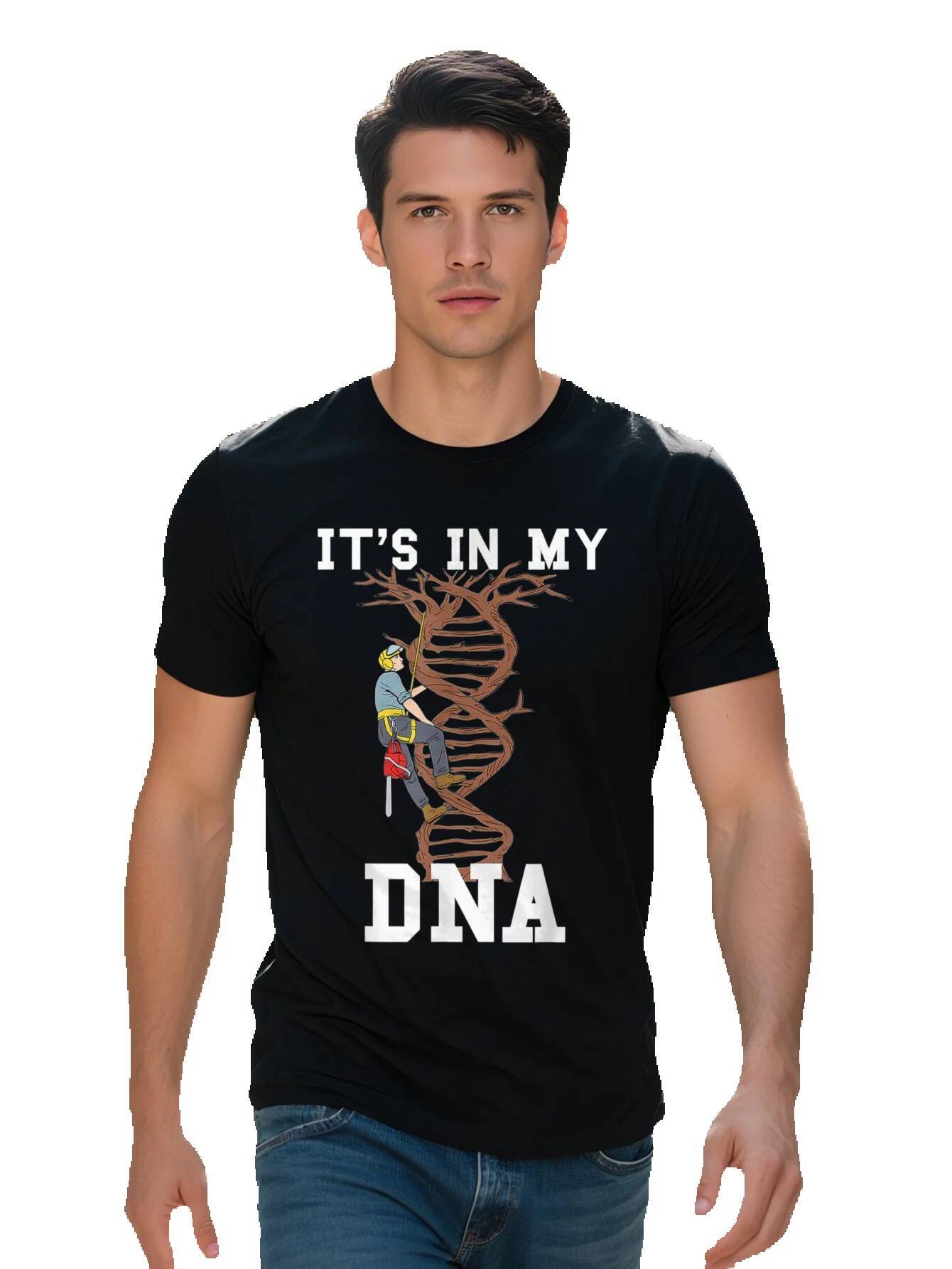 Men S Casual Cotton T Shirt with Climber DNA Graphic Crew Neck Short Sleeve Regular Fit Knit Fabric Digital Heat 0bfd4